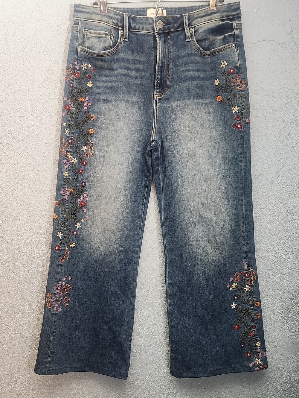 Embroidered Floral Wide-Leg Women’s Jeans - Blue